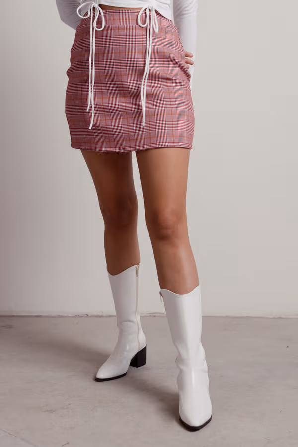 Just You And Me Plaid Mini Skirt - Pink Mustard