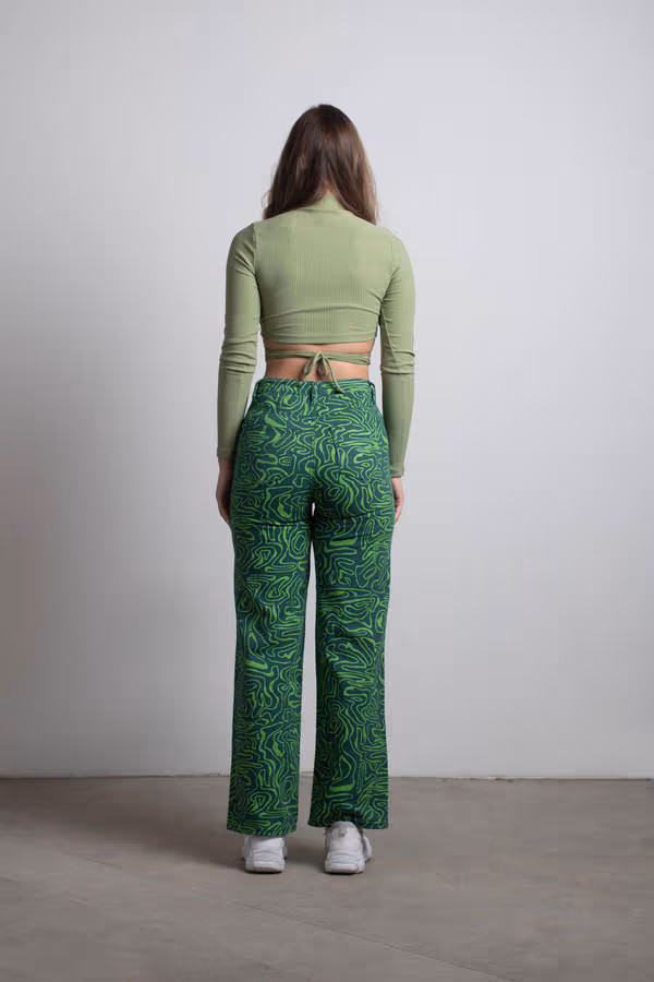 So Wavy Straight Leg Pants - Green Multi
