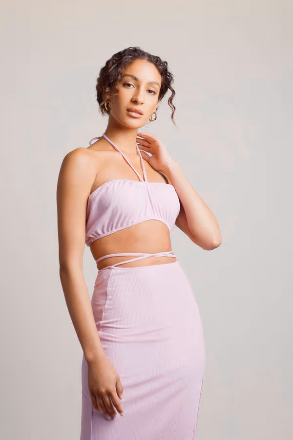 Ricky Ribbed Crop Top and Midi Skirt Set - Black