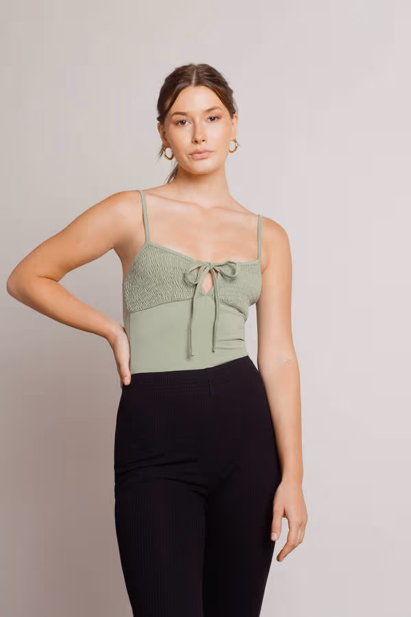 On My Radar Smocked Bodysuit - Sage