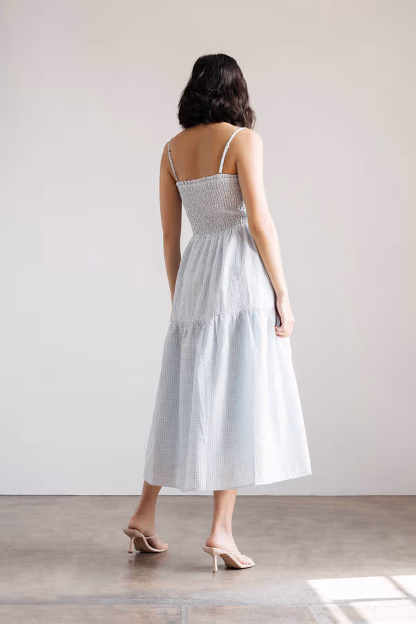 Leyla Smocked Tiered Midi Dress - Blue