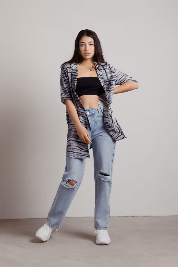 Kimora Tiger Print Shirt - Grey