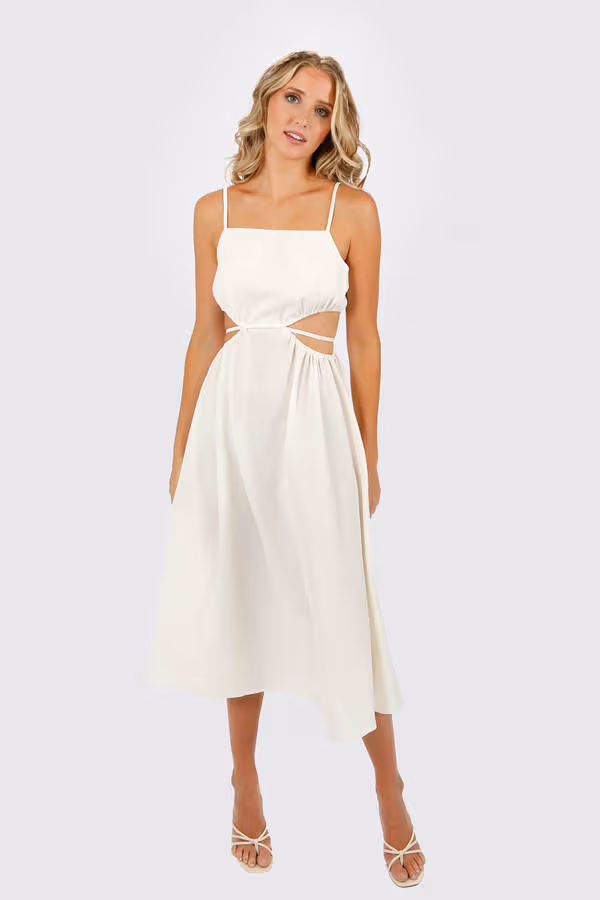 Kylee Square Neck Cutout Midi Dress - Ivory