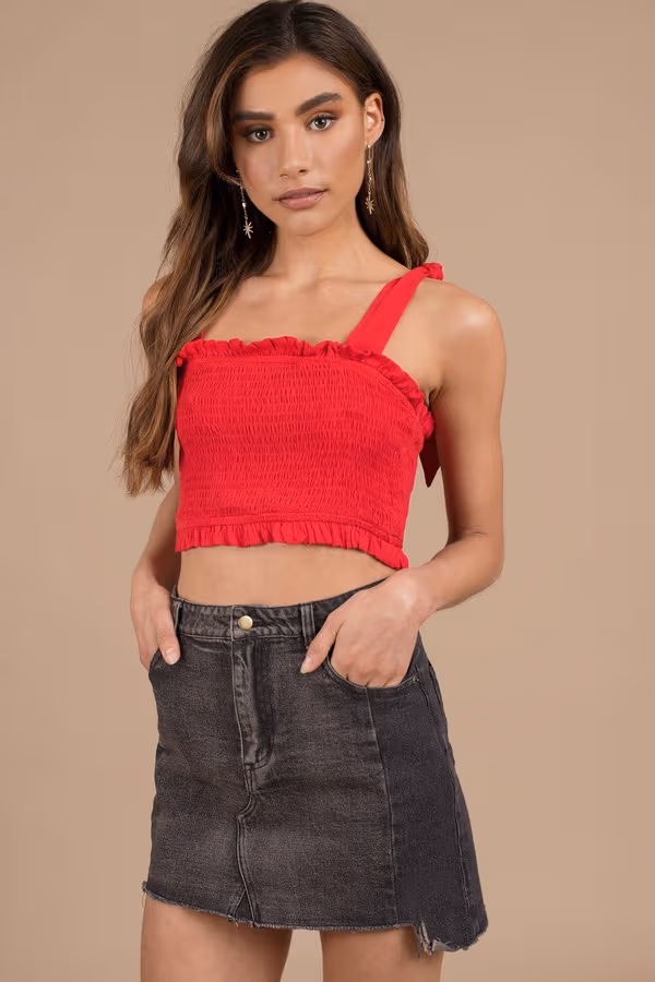 All Smocked Out Crop Top - Red