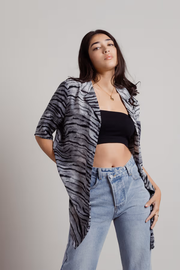 Kimora Tiger Print Shirt - Grey