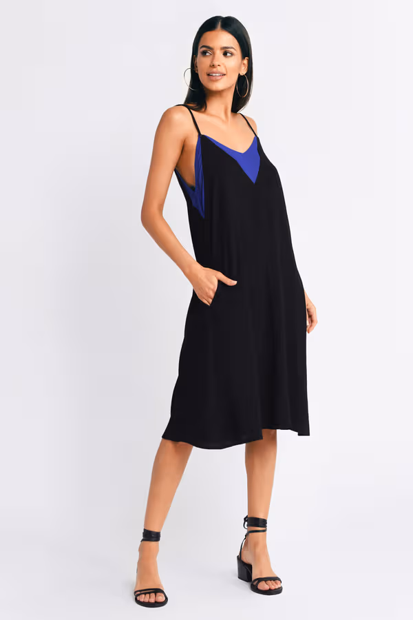 Subtle And Sweet Cami Slip Midi Dress - Black & Cobalt