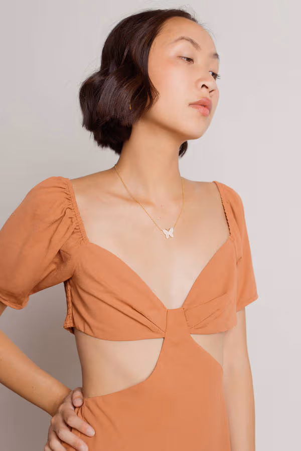 Serasa Cutout Skater Mini Dress - Terracotta