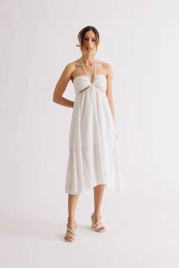 Beach Cabana Off White Halter Midi Dress