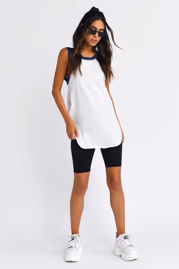 Go With Me Side Slit Top - Ivory & Blue