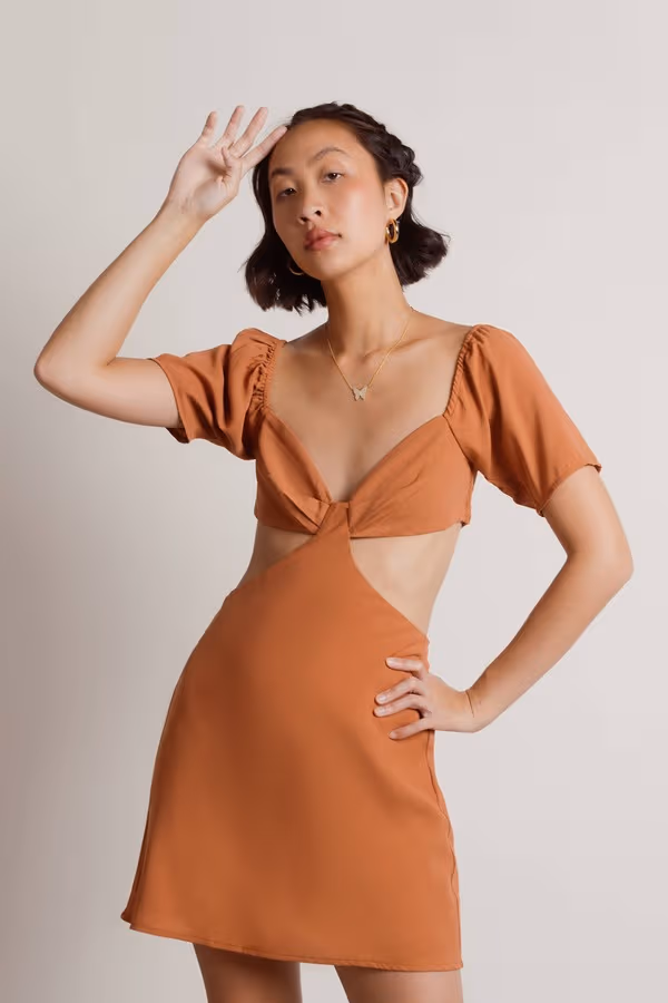 Serasa Cutout Skater Mini Dress - Terracotta
