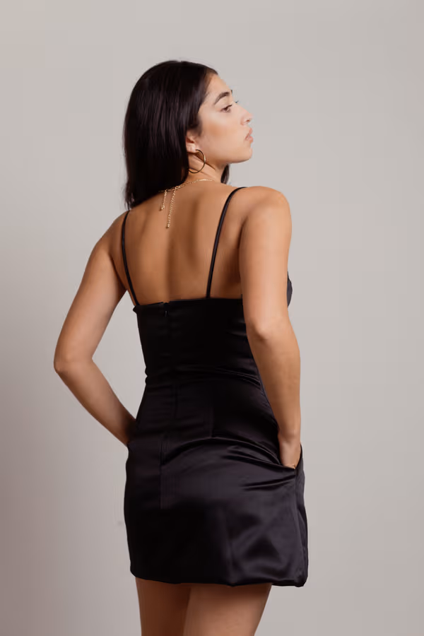 Serena Satin A-line Mini Dress - Black