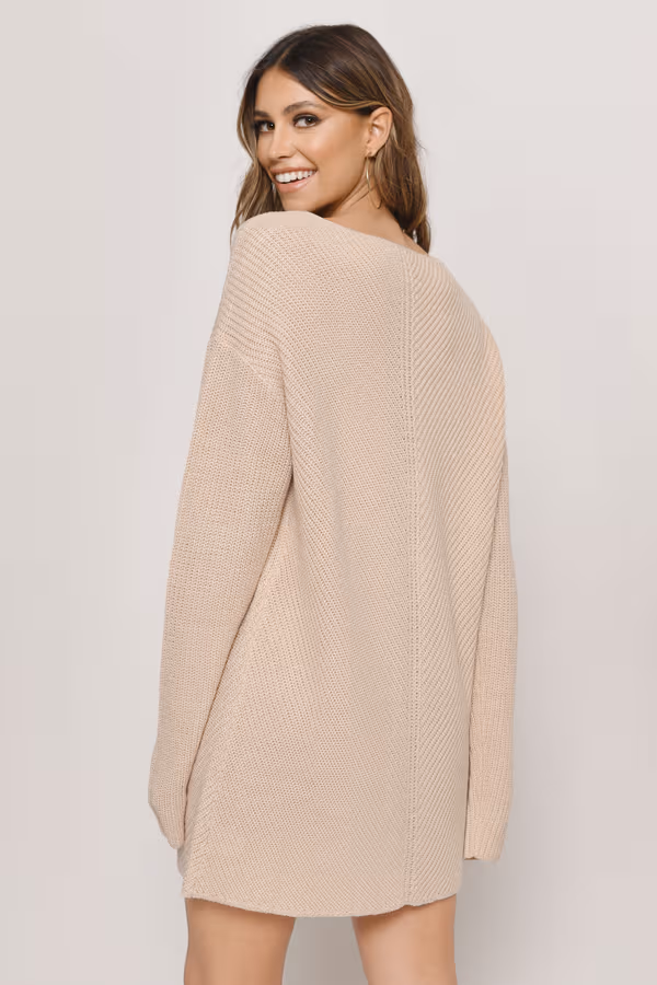 Don't Let Me Down Plunging Sweater Mini Dress - Black