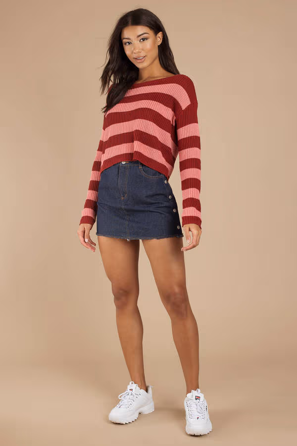 Caroline Striped Sweater - Wine