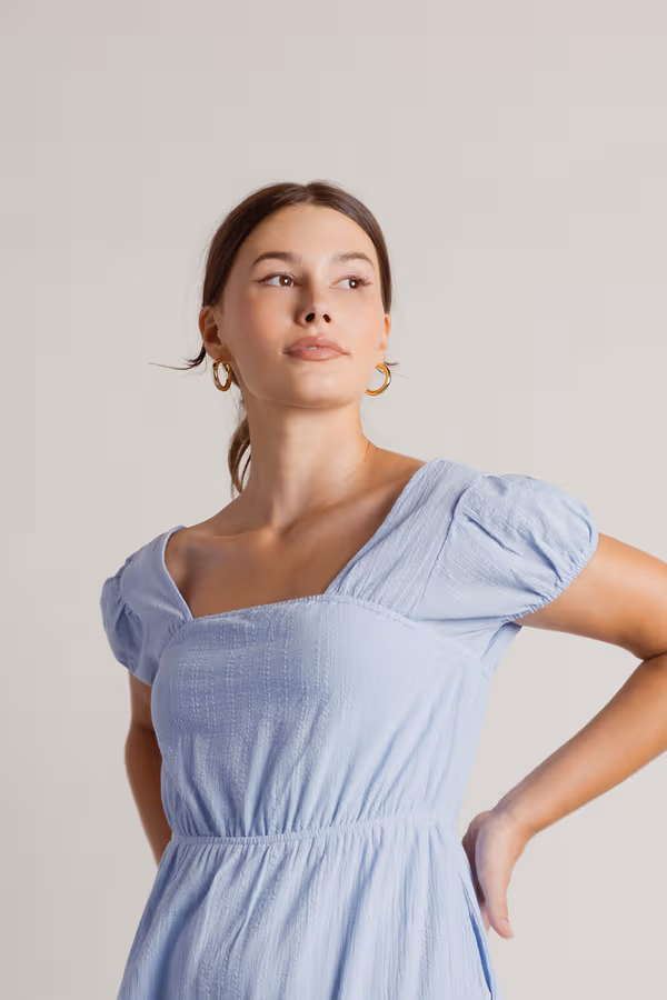 Misty Tiered A-line Midi Dress - Blue