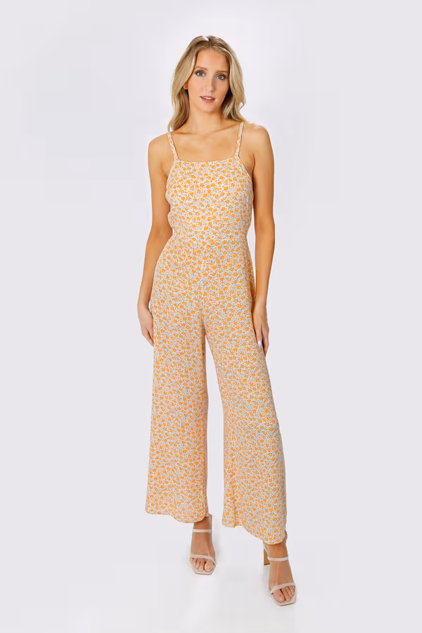 Falling In Love Back Tie Jumpsuit - Yellow White Multi