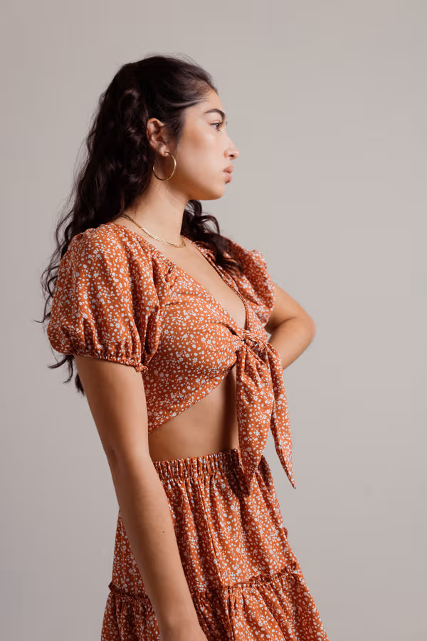 Lesly Floral Crop Top and Mini Skirt Set - Sage Blue