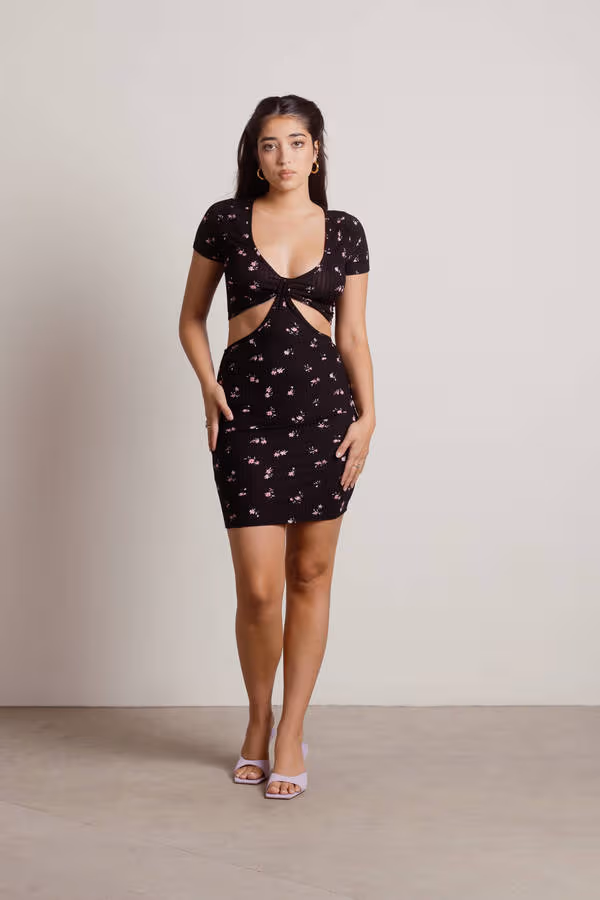 Bring It Floral Cutout Mini Dress - Ivory Multi