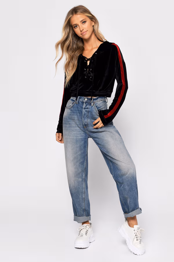 First Love Velvet Hoodie - Black & Red