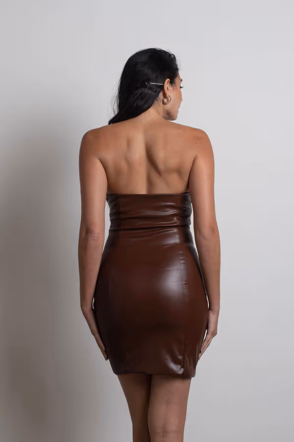 Genevieve Strapless Faux Leather Mini Dress - Brown