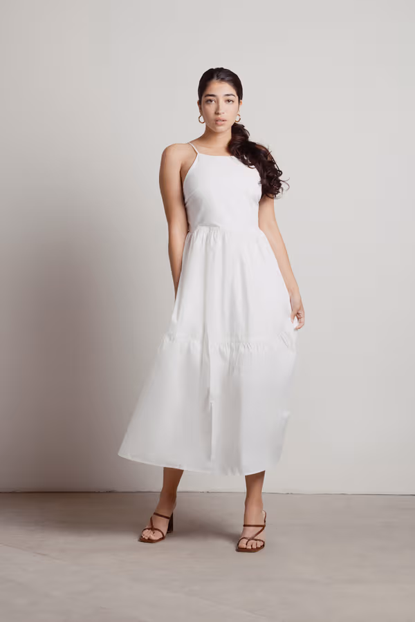 Daybreak Halter Tiered Midi Dress - Off White