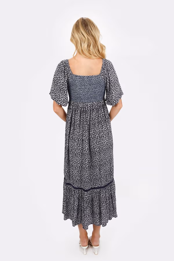 Maeve Smocked Buttoned Midi Dress - Sage