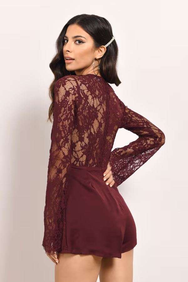 Trysta Lace Romper - Wine