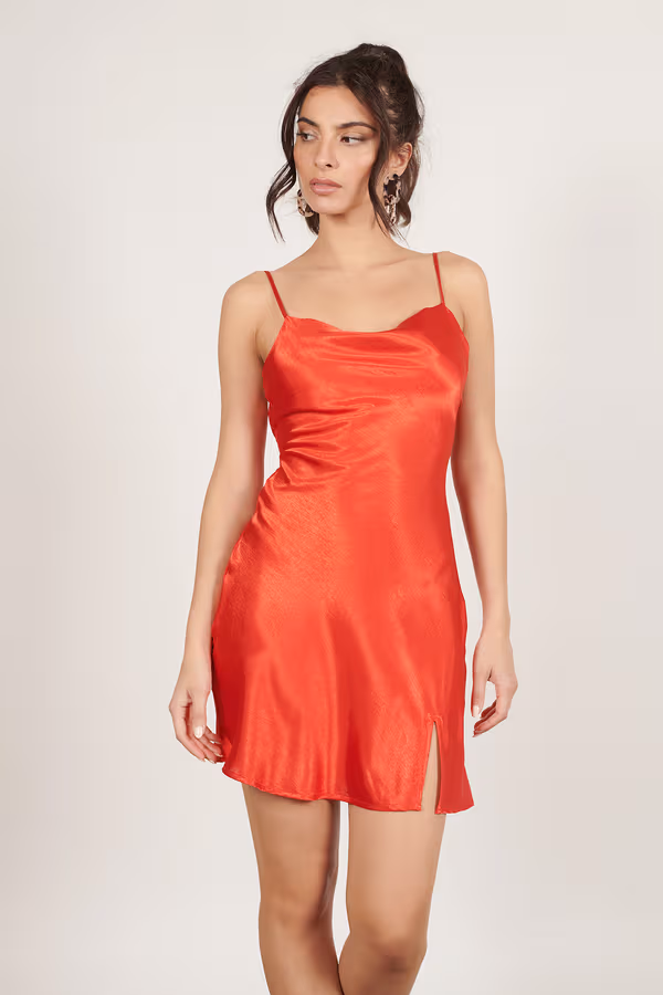 Alina Satin Slip Mini Dress - Red