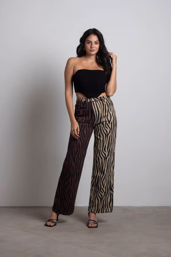 Night Drive Straight Leg Pants - Brown Tan Multi