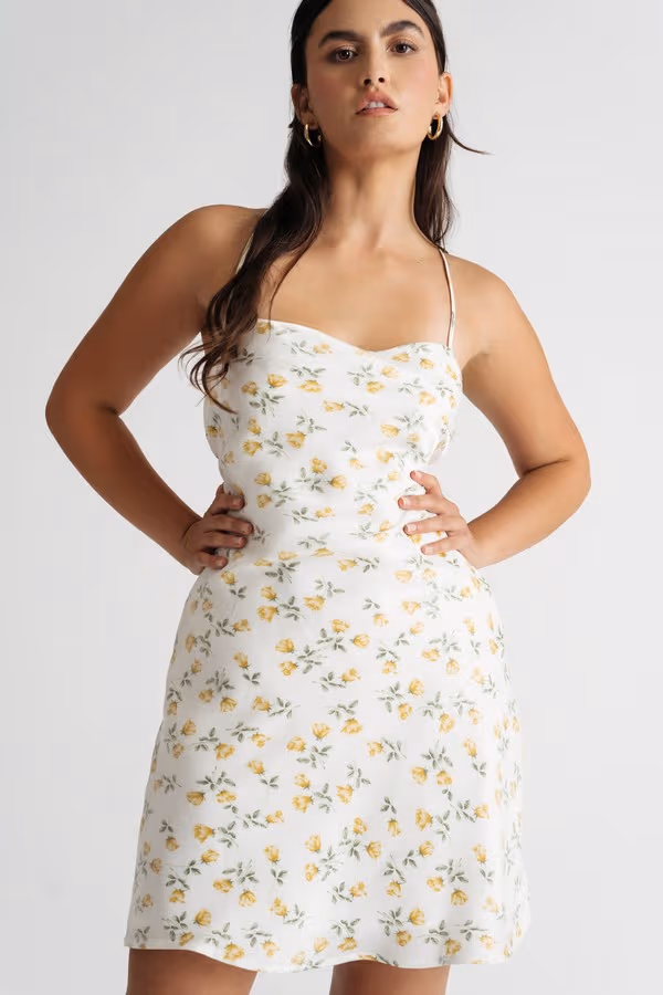 Hitomi Floral Satin Mini Dress - White Multi