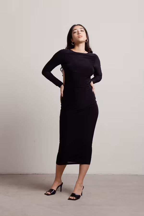 Nya Open Back Bodycon Midi Dress - Black