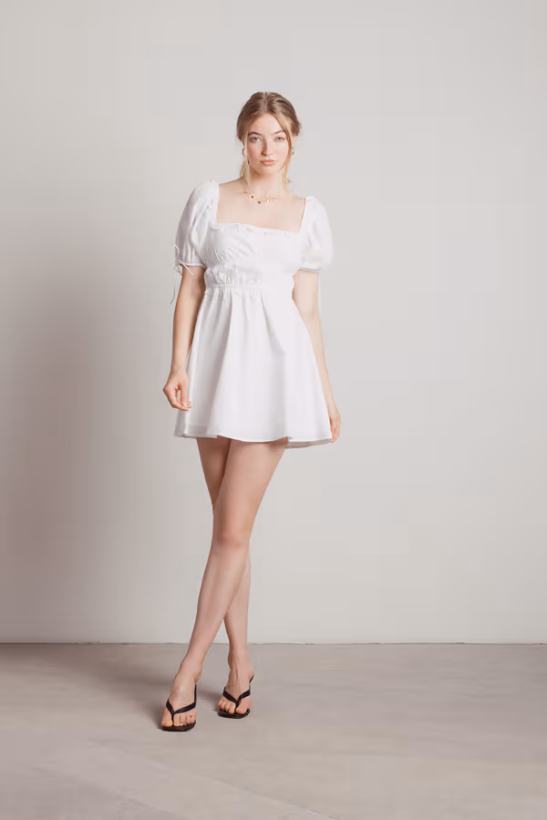 Heavenly Puff Sleeve Skater Mini Dress - Off White