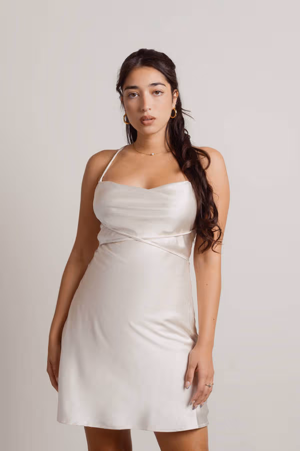 Light Up The Night Satin Cross Back Mini Dress - Off White