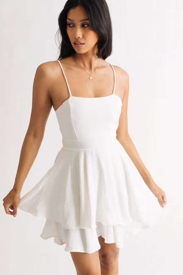 Darlene White Layered Flare Skater Dress
