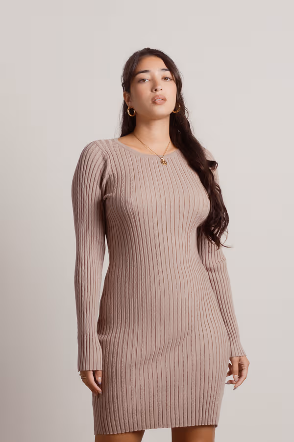Reste Cable Knit Sweater Mini Dress - Mocha