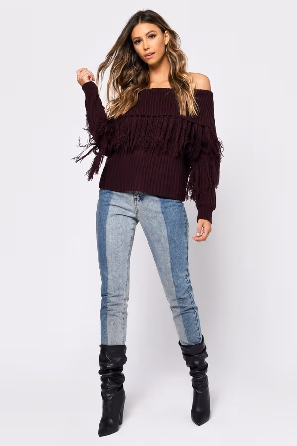 One More Off The Shoulder Sweater - Wine