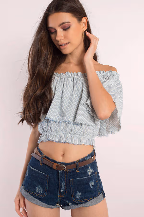 Jennifer Crop Top - Blue & White