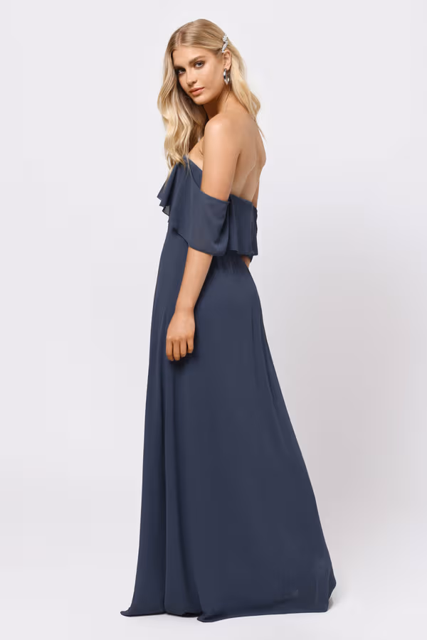 Into You Off The Shoulder High Slit Maxi Dress - Slate