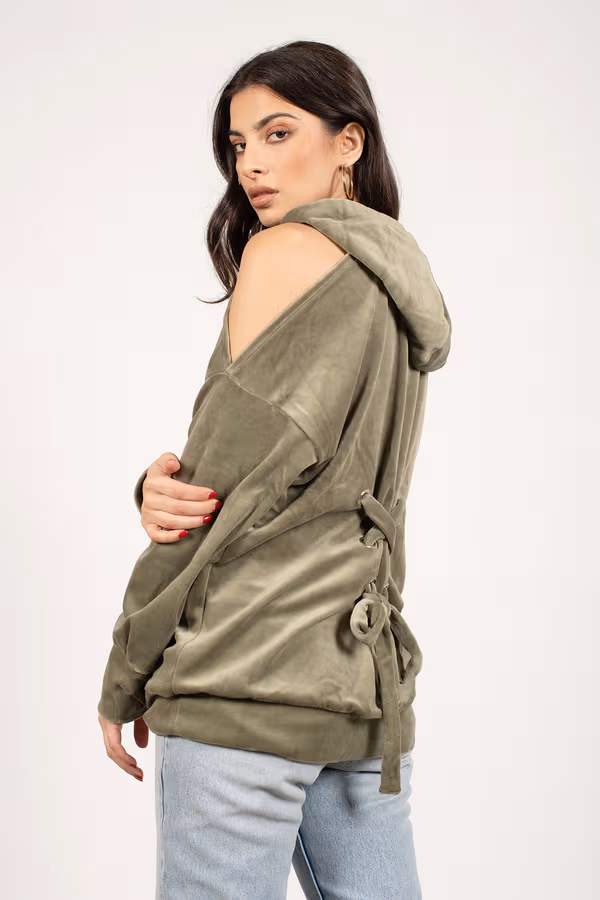 Veronique Cold Shoulder Hoodie - Olive