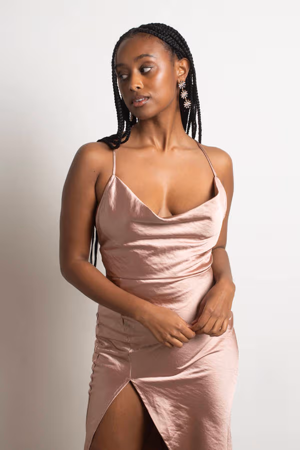 Always Yours Satin High Slit Midi Dress - Green