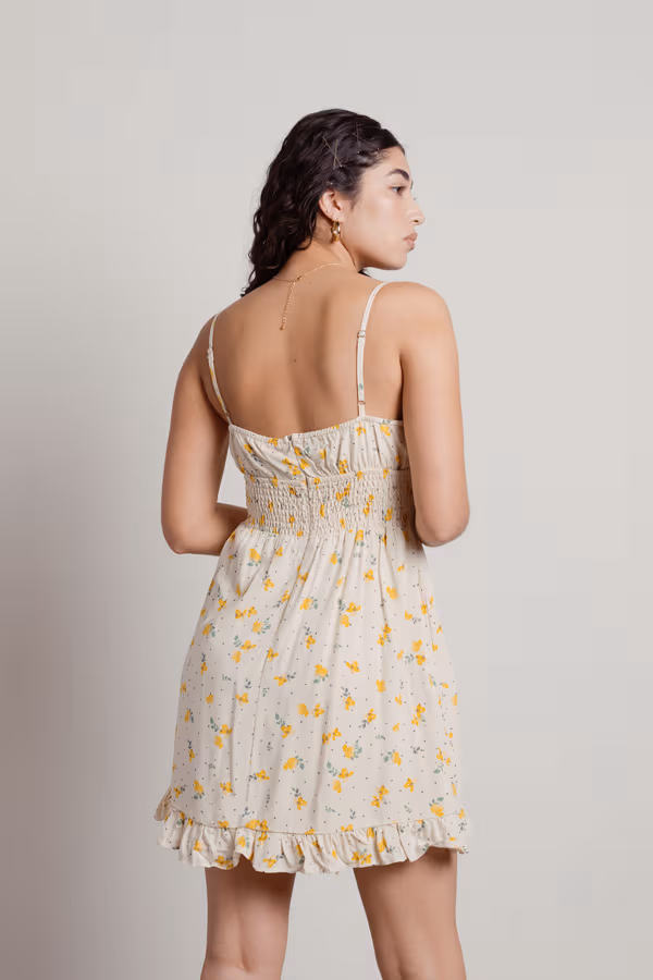Kelley Floral Skater Mini Dress - Cream