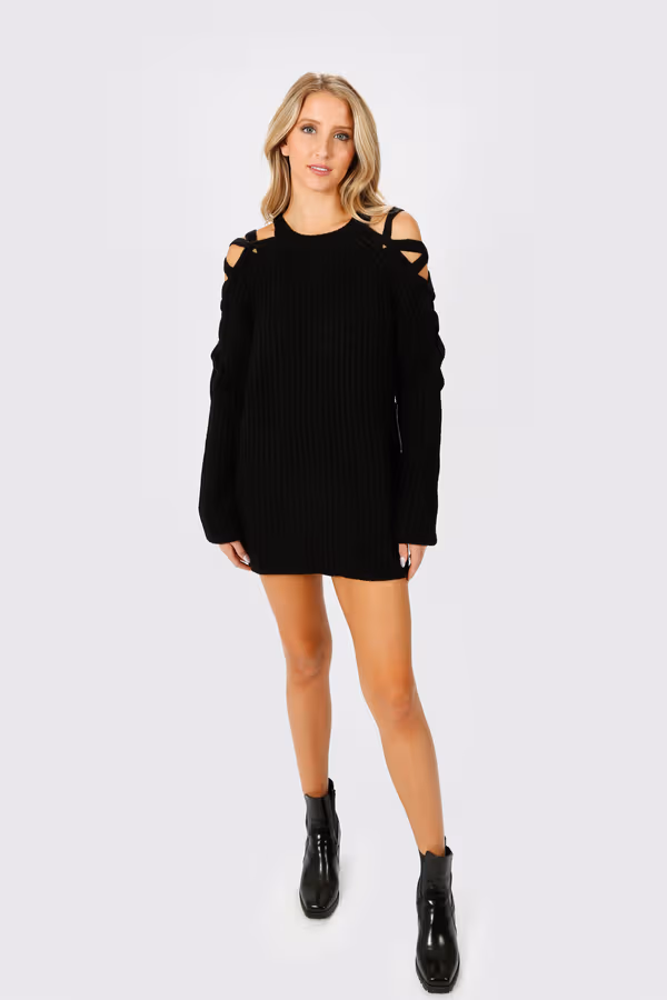 Miracle Lace Up Sweater Mini Dress - Mauve