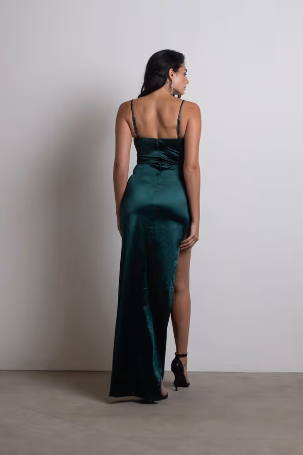 Heartbreaker Satin High Slit Maxi Dress - Black