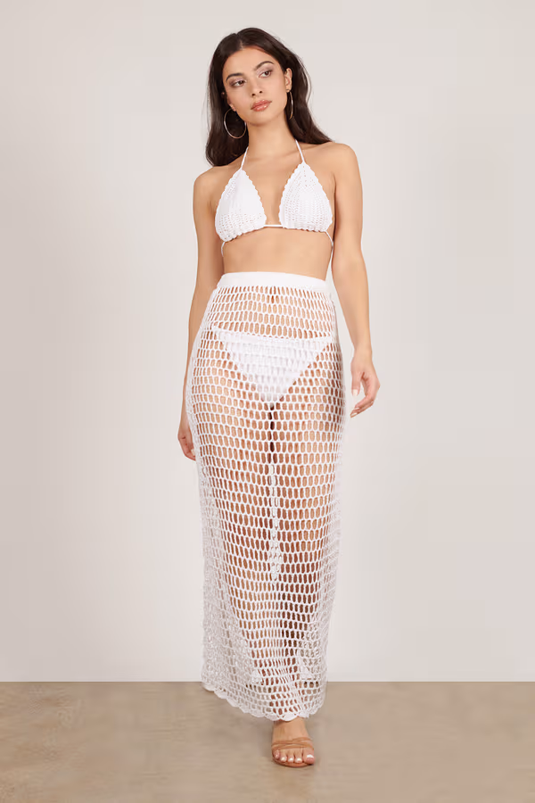 Jezabel Crochet Crop Top and Midi Skirt Set - White