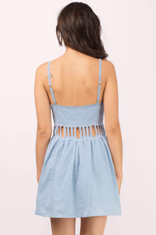 The Jetset Diaries Jasmina Embroidered Skater Mini Dress - Powder Blue