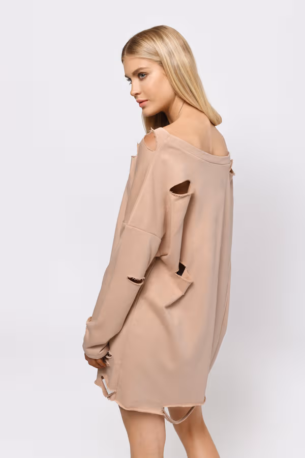 Show Distressed Sweater Mini Dress - Marsala