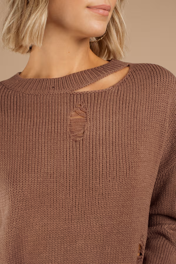 Kim Distressed Sweater Mini Dress - Heather Grey