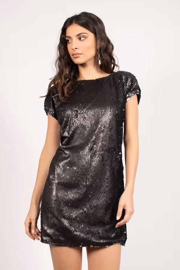 The Light Is Coming Sequin Open Back Mini Dress - Black