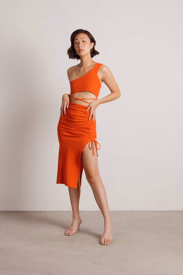 Gotta Find Me One Shoulder High Slit Midi Dress - Black