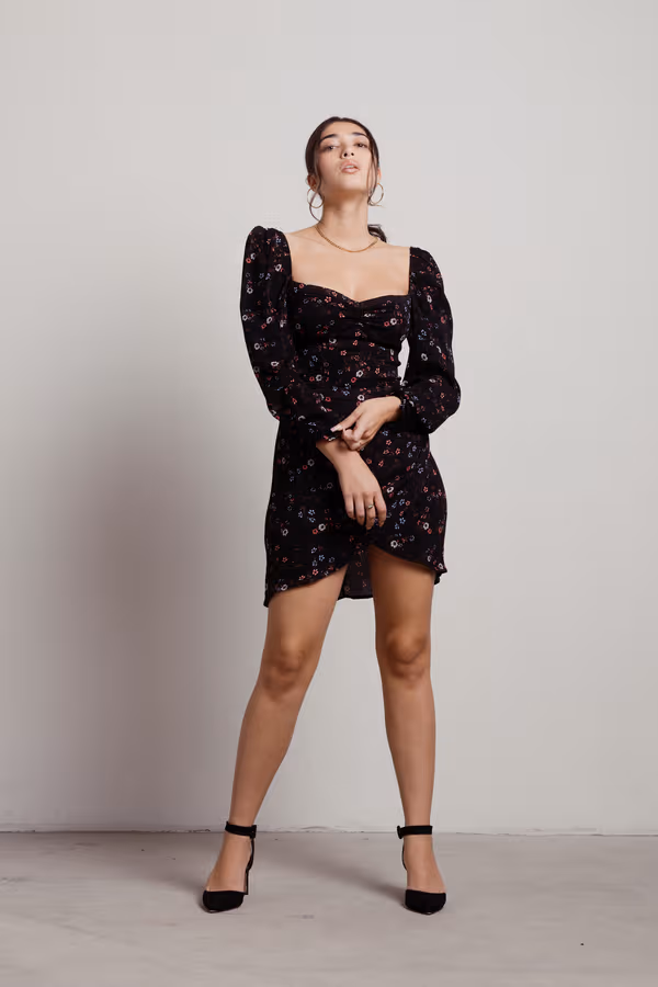 How Graceful Floral Bustier Mini Dress - Black Multi