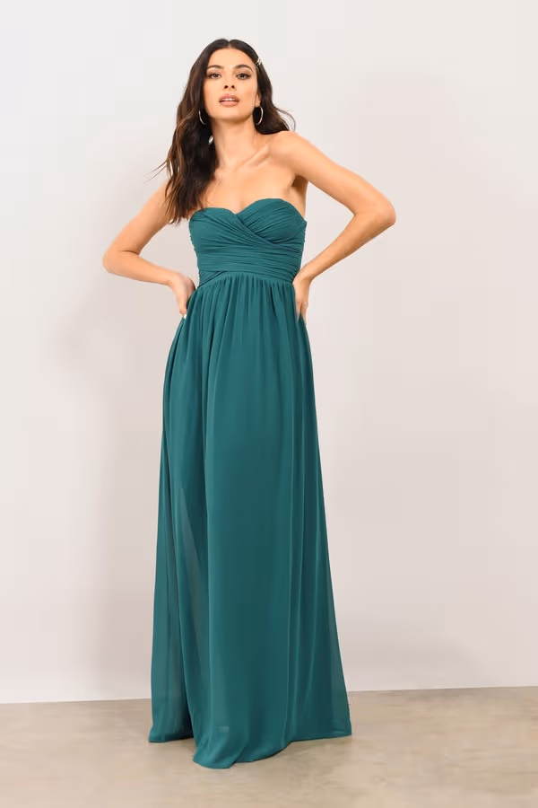 Go Glam Sweetheart Surplice Maxi Dress - Emerald